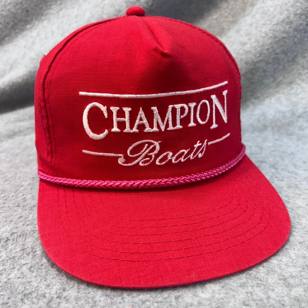 Champion Boats Mens Red Young An Hat Company Snapback Rope Front Vintage 80s OS